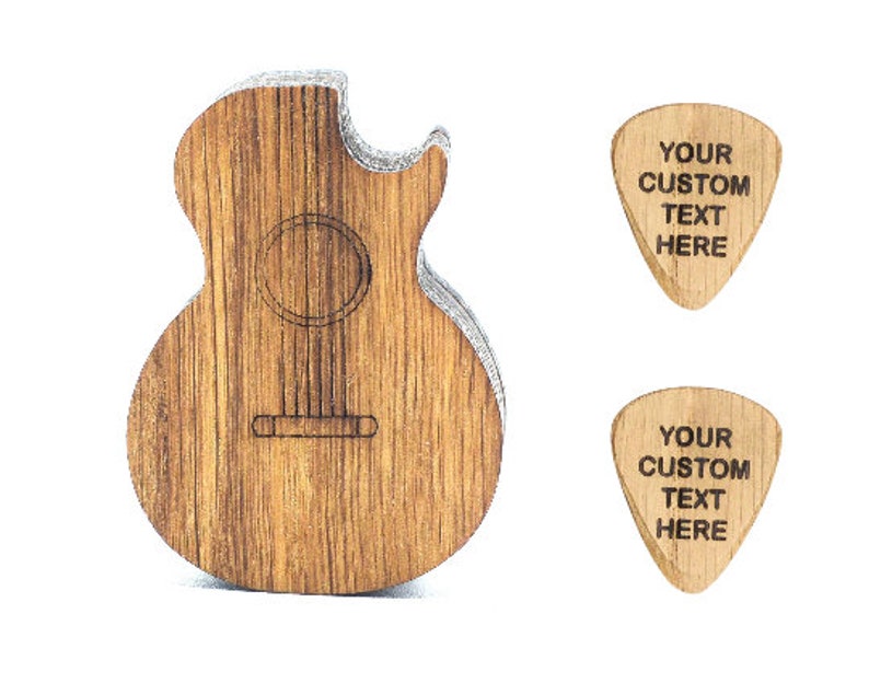 Personalized Guitar Pick with Pick Box, Gift For Guitar Player Custom wooden Plectrum Birthday Gift, Personalised Wooden Guitar Pick Box + 2 Picks