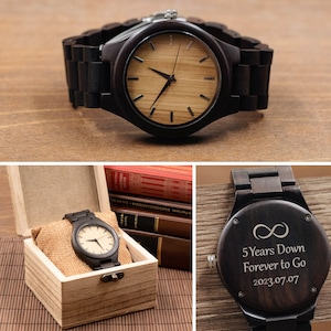 Handgefertigte Uhr für Männer mit Holzbox, personalisiertes Weihnachtsgeschenk für Ihn, Vater, Freund, Accessoires, gravierte Holzarmbanduhr, Jahrestag Bild 1