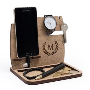 Telefon-Ladestation Personalisiertes Geschenk für Ihn Schlüsselhalter Schreibtisch Organizer Geburtstag Jubiläum Vatertagsgeschenke für Männer und Freunde