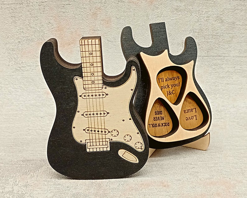 Personalized Custom Pick Holder Box Custom Engraved Wooden Plectrum Case Electric Guitar Accessories Personalised Gift for Him Men Boyfriend image 5