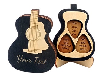 Personalized Engraved Guitar Plectrum Box Case, Gift for Him Custom Unique Pick Holder Anniversary Christmas Holiday Man Boyfriend Musician