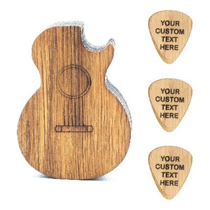 Personalized Guitar Pick with Pick Box, Gift For Guitar Player Custom wooden Plectrum Birthday Gift, Personalised Wooden Guitar Pick Box + 3 Picks