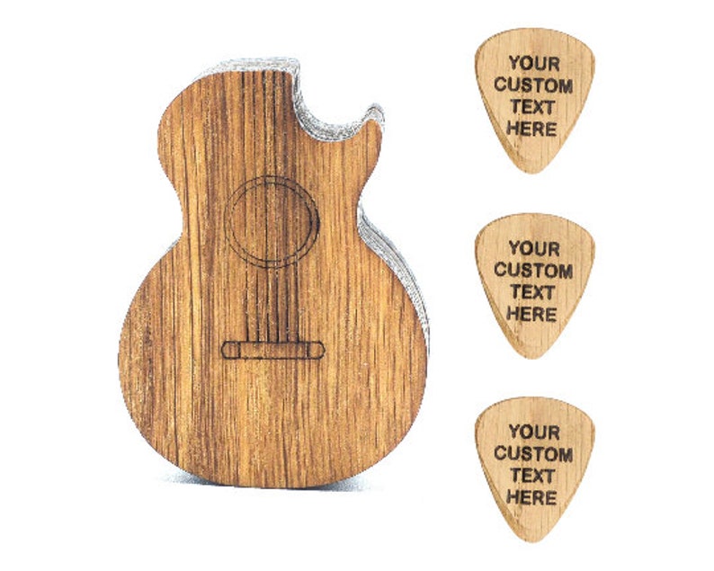 Personalized Guitar Pick with Pick Box, Gift For Guitar Player Custom wooden Plectrum Birthday Gift, Personalised Wooden Guitar Pick Box + 3 Picks