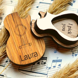 Personalized Guitar Pick Box, Custom Wood Pick Holder Engraved Plectrum Pick Case Musicians Unique Gift for Him Husband Father Guitar Player
