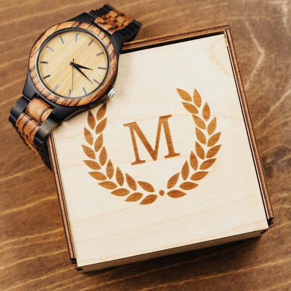 Reloj personalizado para hombre con caja de madera regalo para él reloj de pulsera grabado aniversario personalizado cumpleaños padrinos regalo novio padre marido