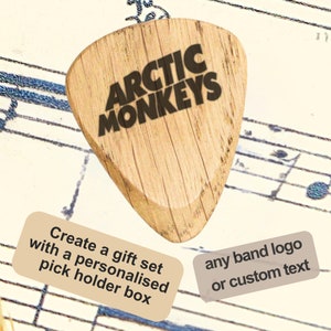 Arctic Monkeys Guitar Pick with Holder Box Personalised Gift for Him Boyfriend Custom Band Logo Wooden Plectrum Case Guitar Accessories Men