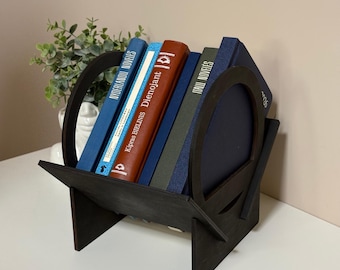 Wooden Book Stand Desk Organizer, Book Holder and Tabletop Shelf for Home or Office, Minimalist Display Shelf, Gift for Book Lovers