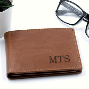 Cartera personalizada, regalo personalizado para él, tarjetero plegable de cuero grabado para hombre, regalo de aniversario, cumpleaños, Navidad, novio, esposo, padre.