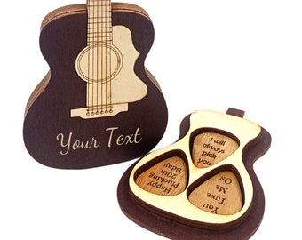 Personalized Guitar Pick Box Custom Engraved Wooden Plectrum Case Acoustic Guitar Accessories Personalised Gift for Him Men Christmas gift