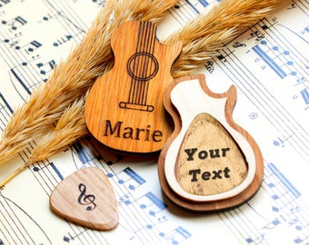 Personalized Guitar Pick Box, Custom Wood Pick Holder Personalised Guitar Pick Case Musicians Gift Gifts for Him Guitar Player