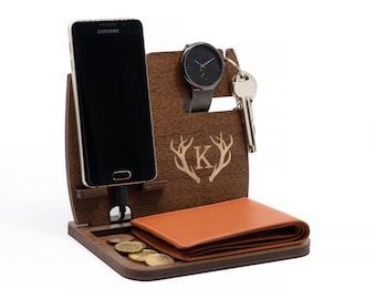 Cadeau personnalisé pour lui Fête des pères, station d'accueil de chargement de téléphone portable, accessoire technique, organiseur de bureau, cadeau d'anniversaire pour homme