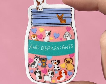 Antidepressants sticker, cute cat sticker, cute dog sticker, emotional support animal decal, mental health sticker, therapy sticker, funny