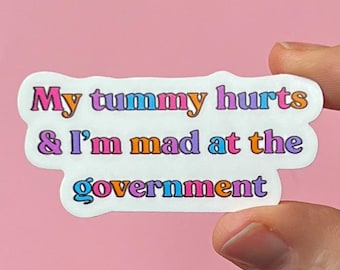 My tummy hurts and I’m mad at the government sticker, resistance, feminist sticker, resist sticker
