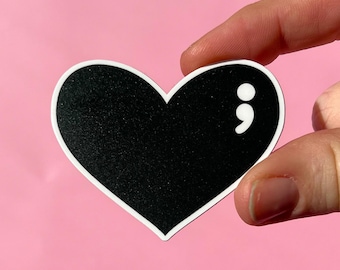 Semicolon Heart Sticker, therapy sticker, laptop sticker, water bottle sticker, mental health sticker, therapist sticker.