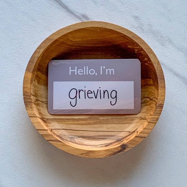 Hello, I'm grieving name tag sticker, mental health sticker,  stocking stuffer, mental health gift, self love sticker, semicolon sticker