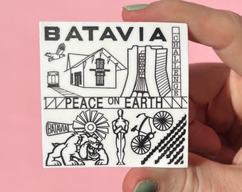 Batavia Illinois history sticker, Kane county Illinois, Batavia Bulldogs, Peace on Earth bridge, windmill capital of the world
