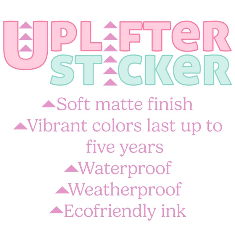 May include: Pink and light blue sticker with the text "UPLIFTER STACKER" in a playful font. The sticker features a soft matte finish, vibrant colors that last up to five years, and is waterproof, weatherproof, and uses eco-friendly ink.