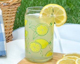 Dishwasher safe cup! Lemons cup, mental health cup, gift for therapist, vintage style, lemonade cup, gift for her bamboo lid & glass straw