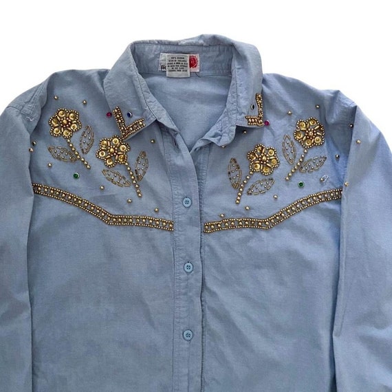 Vintage Beaded Western Cowboy Shirt - Size S - image 2