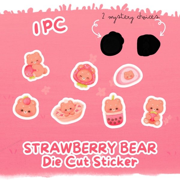 Strawberry Bear Kawaii Cute Aesthetic Bear Die Cut Sticker Stationery For Journaling Scrapbooking Diary Laptop Gift from Sooika