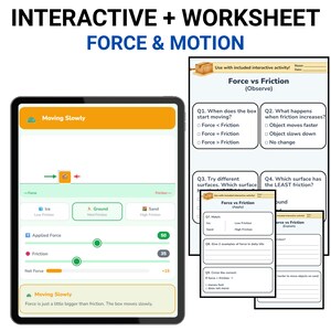 Feuille de travail interactive sur la force et le mouvement Friction, pousser et tirer sans préparation