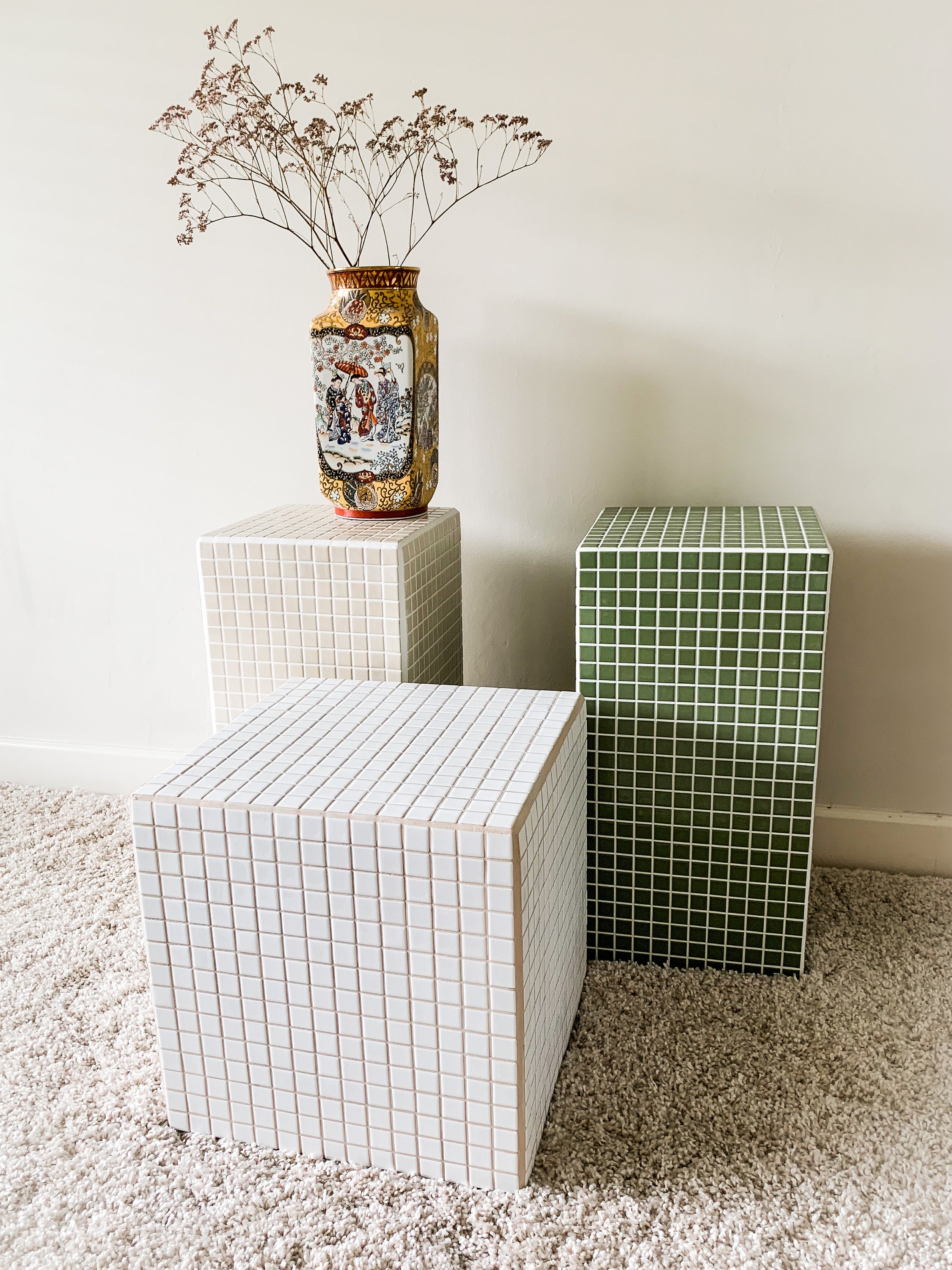 Tile Table Cube Tiled Cube Side Table - Etsy