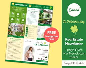 St. Patrick's Day Real Estate Newsletter: Realtor Marketing (Canva Editable)