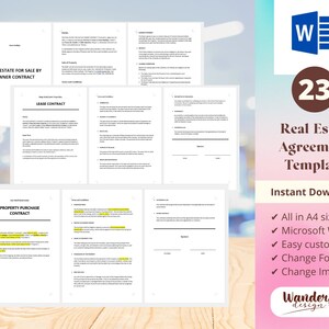 23 Real Estate Agreement Template, Rental Contract, Lease Agreement, Property Agreement, Landlord Agreement, Realtor Agreement, Room Rental