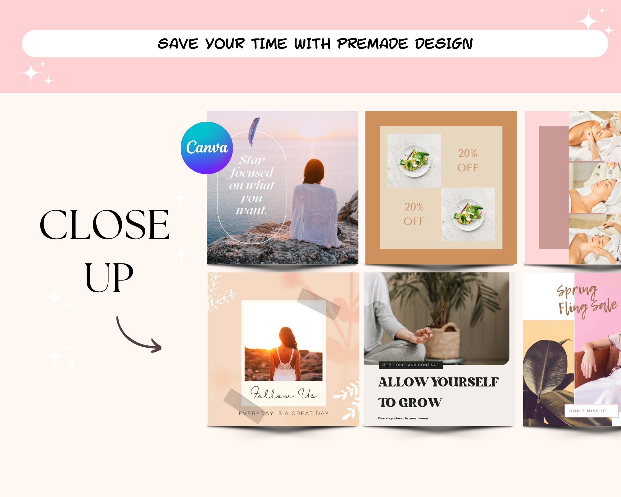 200 Instagram Templates, Pink Blush Social Media Templates, Boho ...