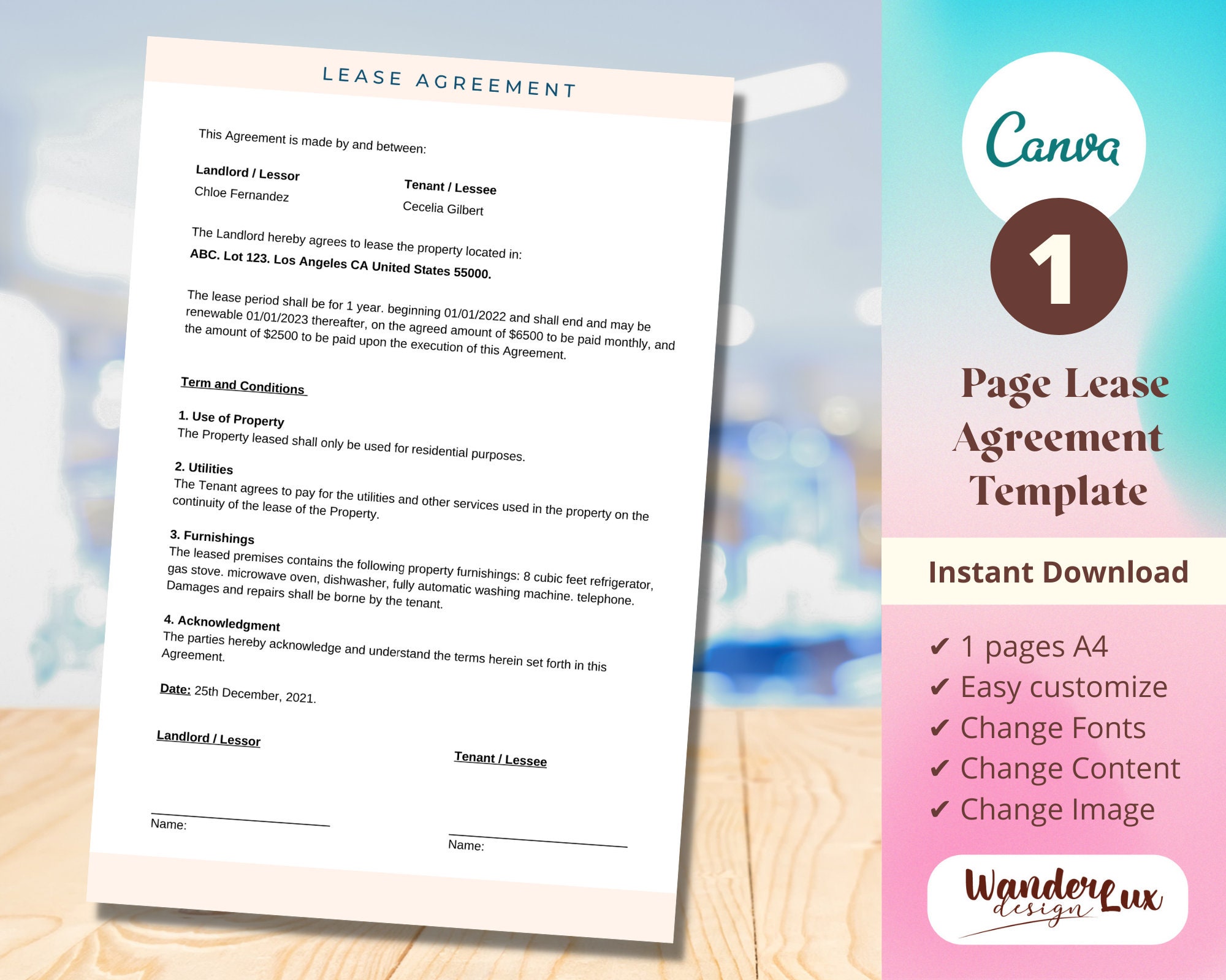 simple 1 page lease agreement residential lease contract etsy