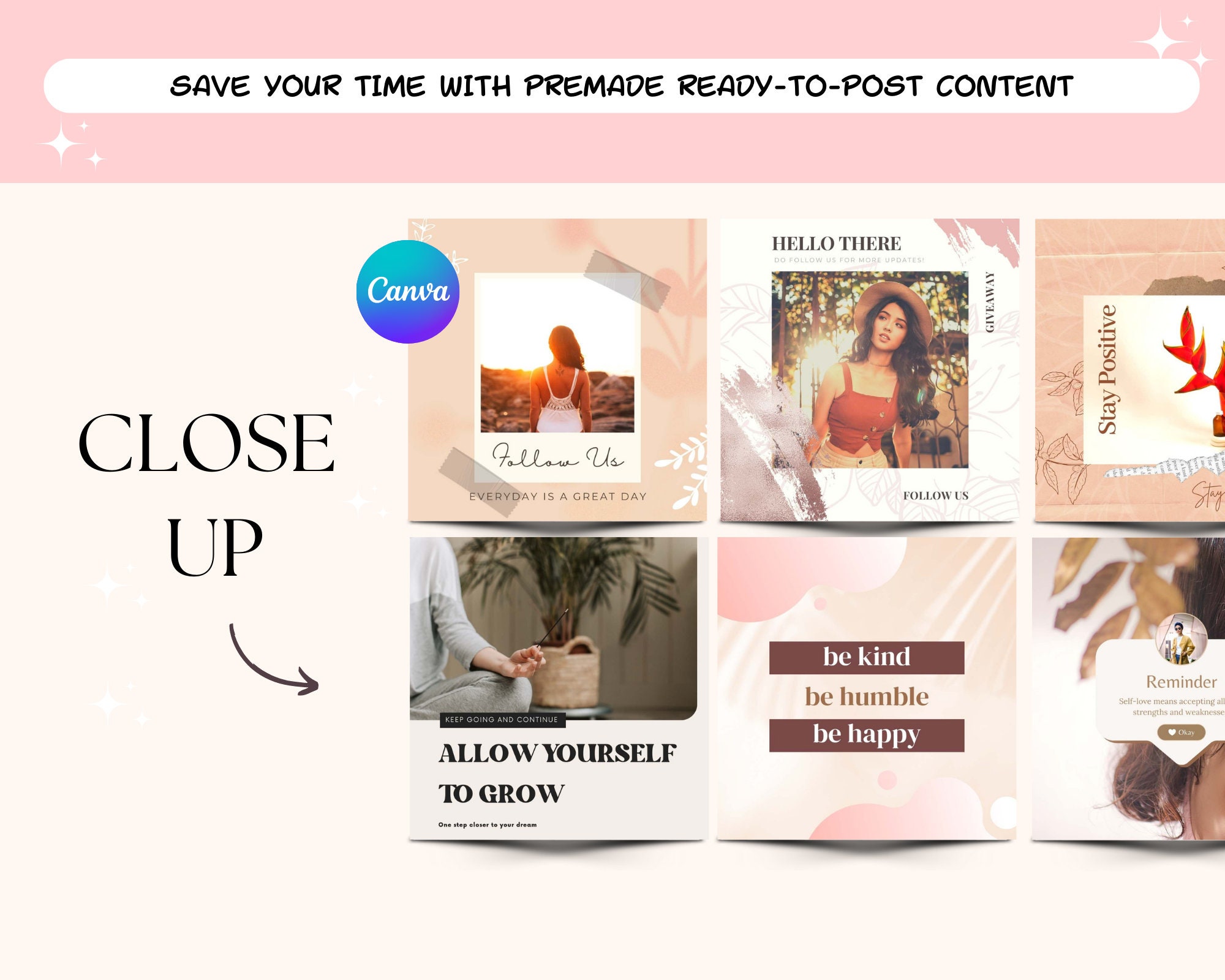 200 Instagram Templates, Pink Blush Social Media Templates, Boho ...