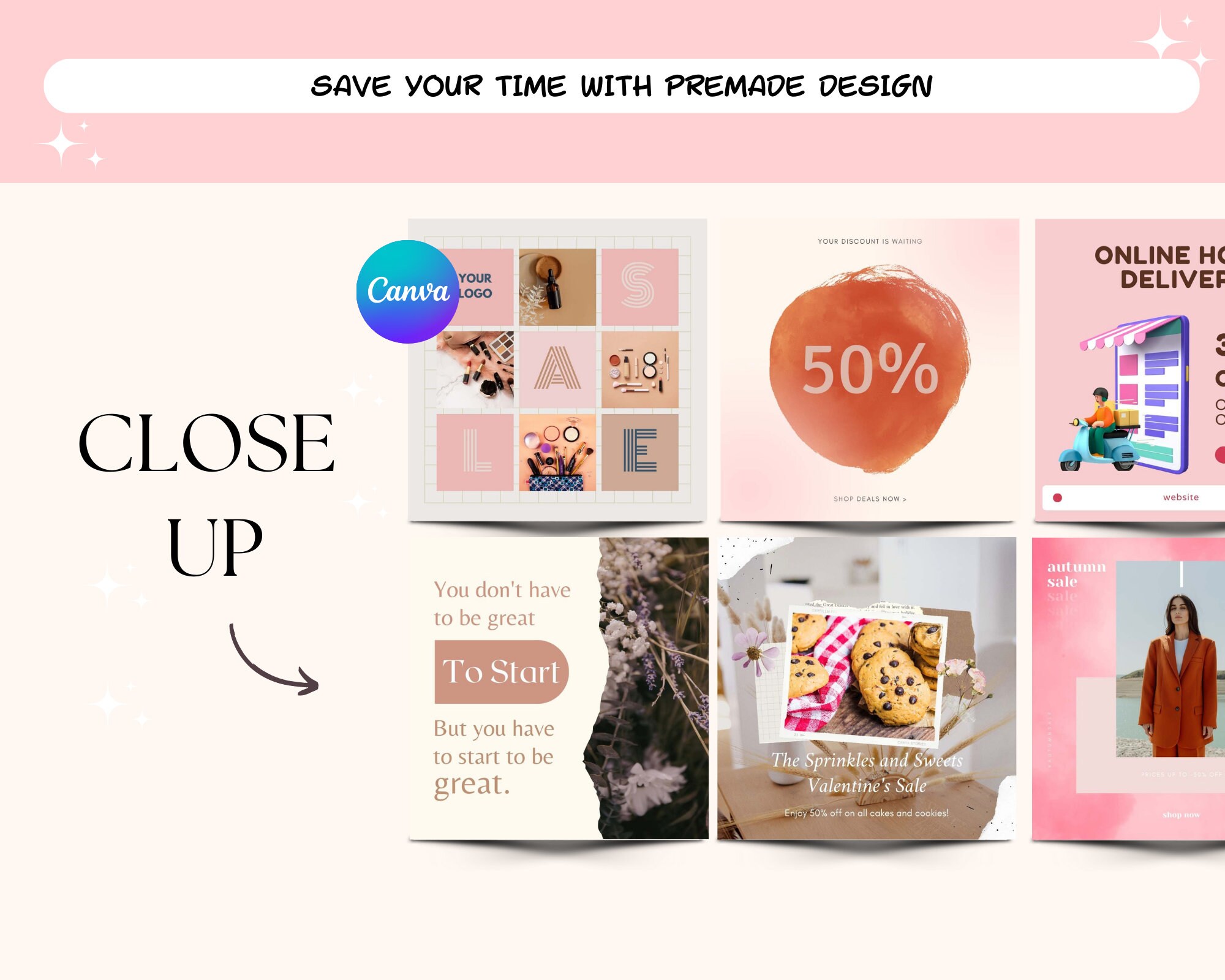 200 Instagram Templates, Pink Blush Social Media Templates, Boho ...