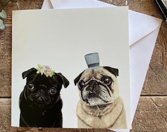 Pug Wedding Card | Pug Anniversary Card | Pug Engagement Card