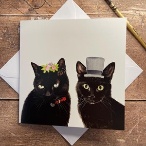 Zwarte kat trouwkaart | Verjaardagskaart kat | Kattenverlovingskaart