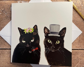 Black Cat Wedding Card: Watercolour Anniversary or Engagement Card