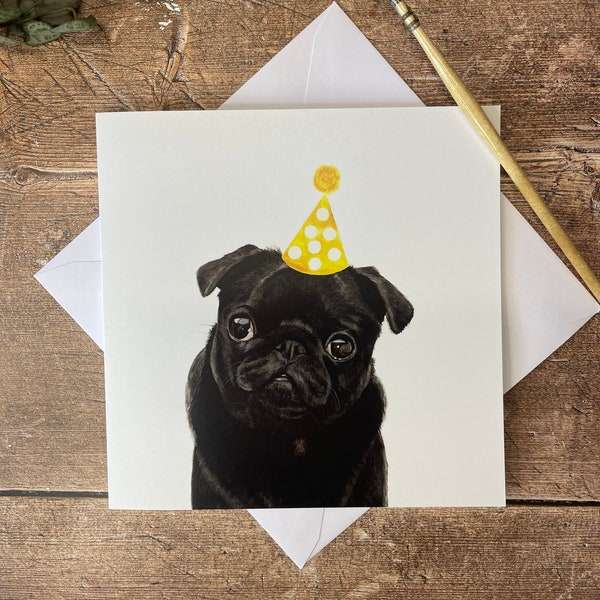 Pug  Birthday Card | Black Pug Birthday Card
