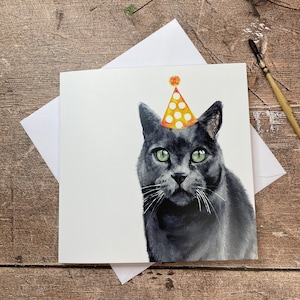 carte d'anniversaire de chat | British Shorthair | Chat gris