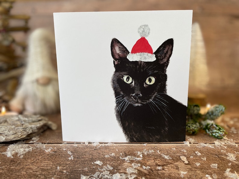 Cat Christmas Card Black Cat Card 1 card