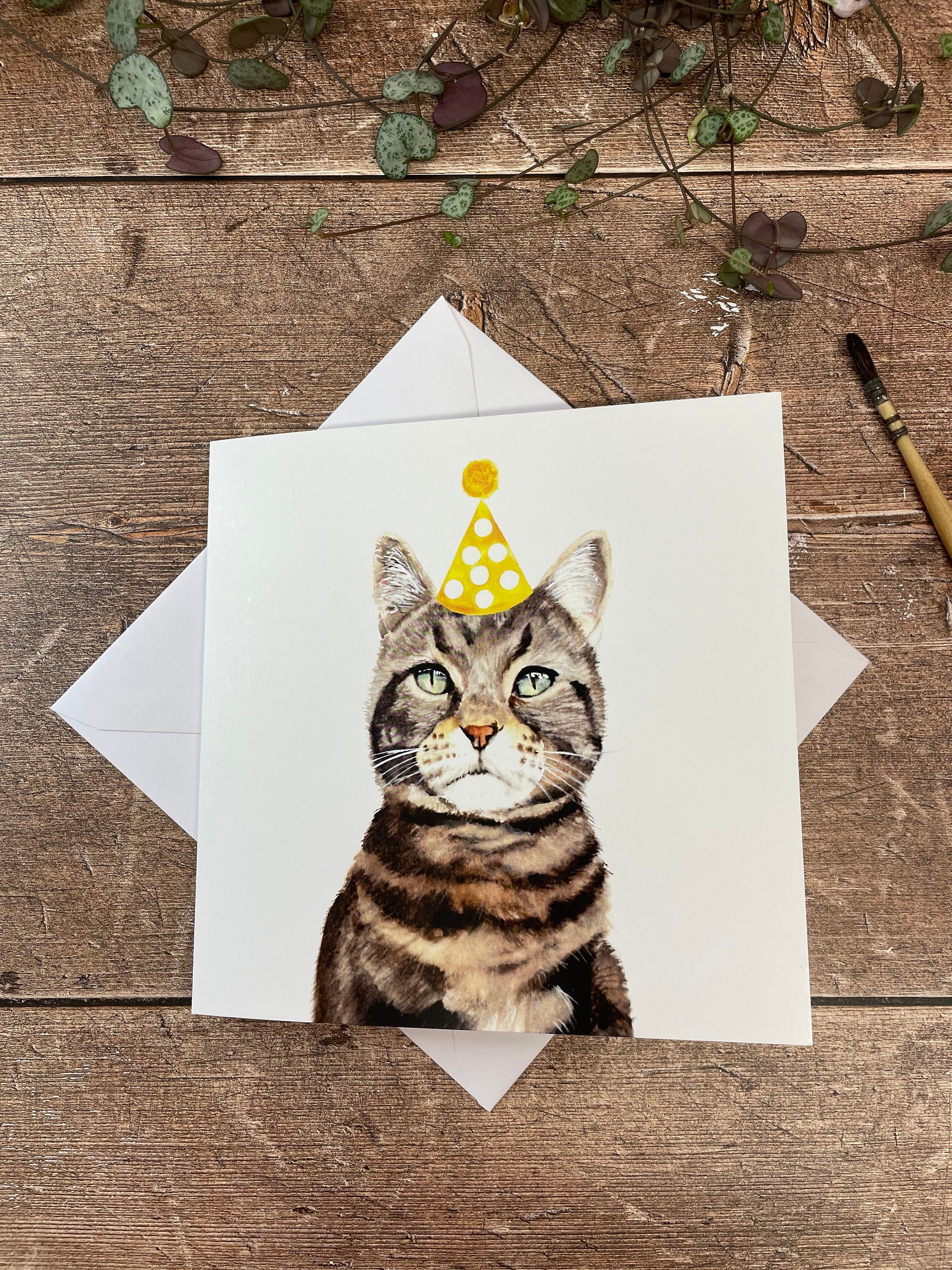 Cat Birthday Card | Tabby Cat Card - Etsy