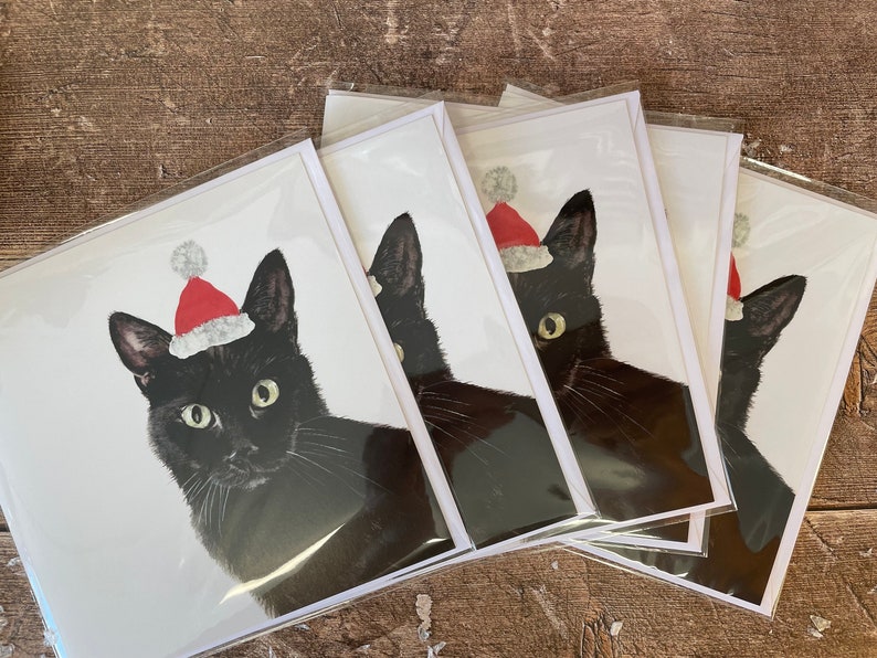 Cat Christmas Card Black Cat Card 5 cards