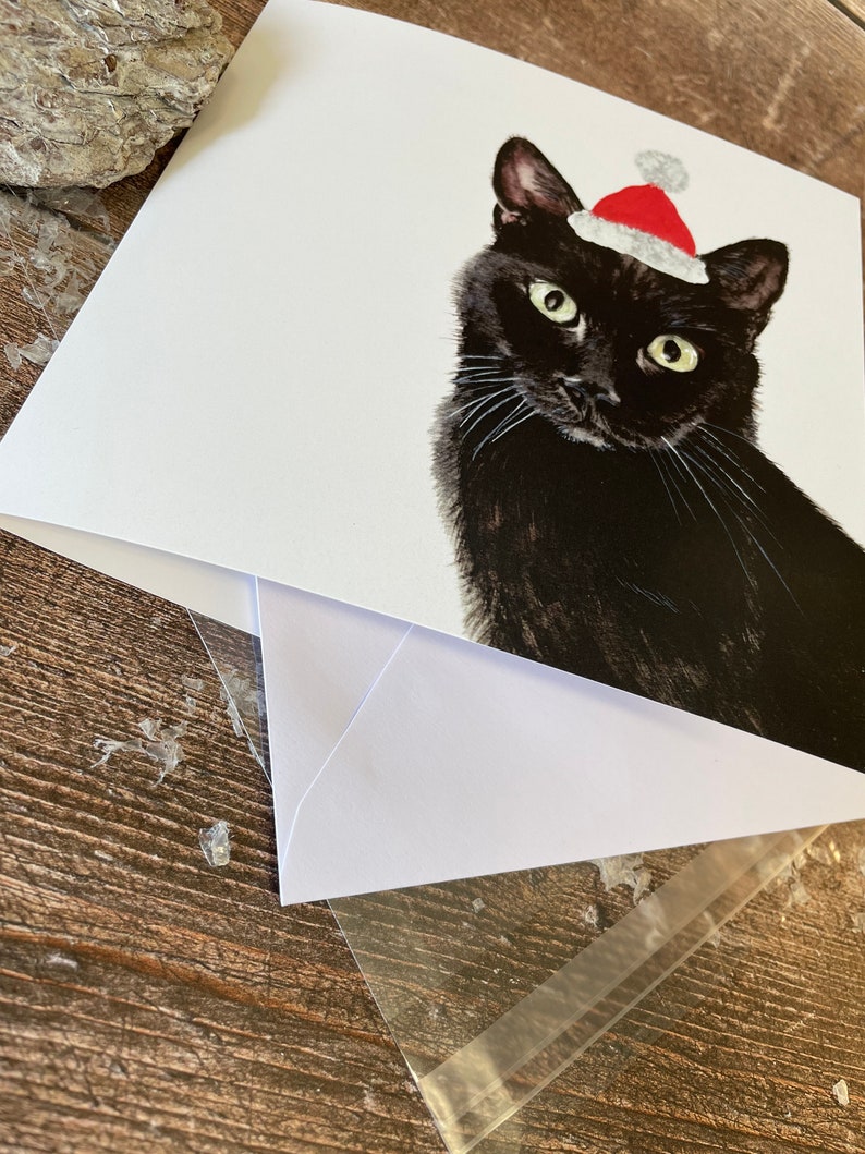 Cat Christmas Card Black Cat Card 2 cards