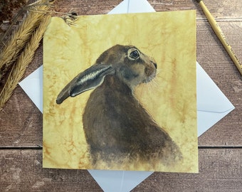 Hare watercolour greeting card