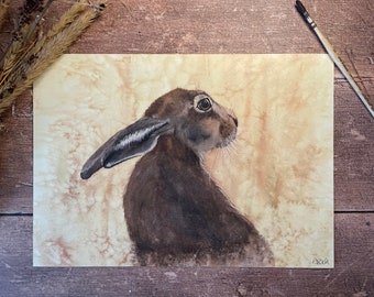 Handpainted Watercolour Hare. A4 or A5  Print from an original painting