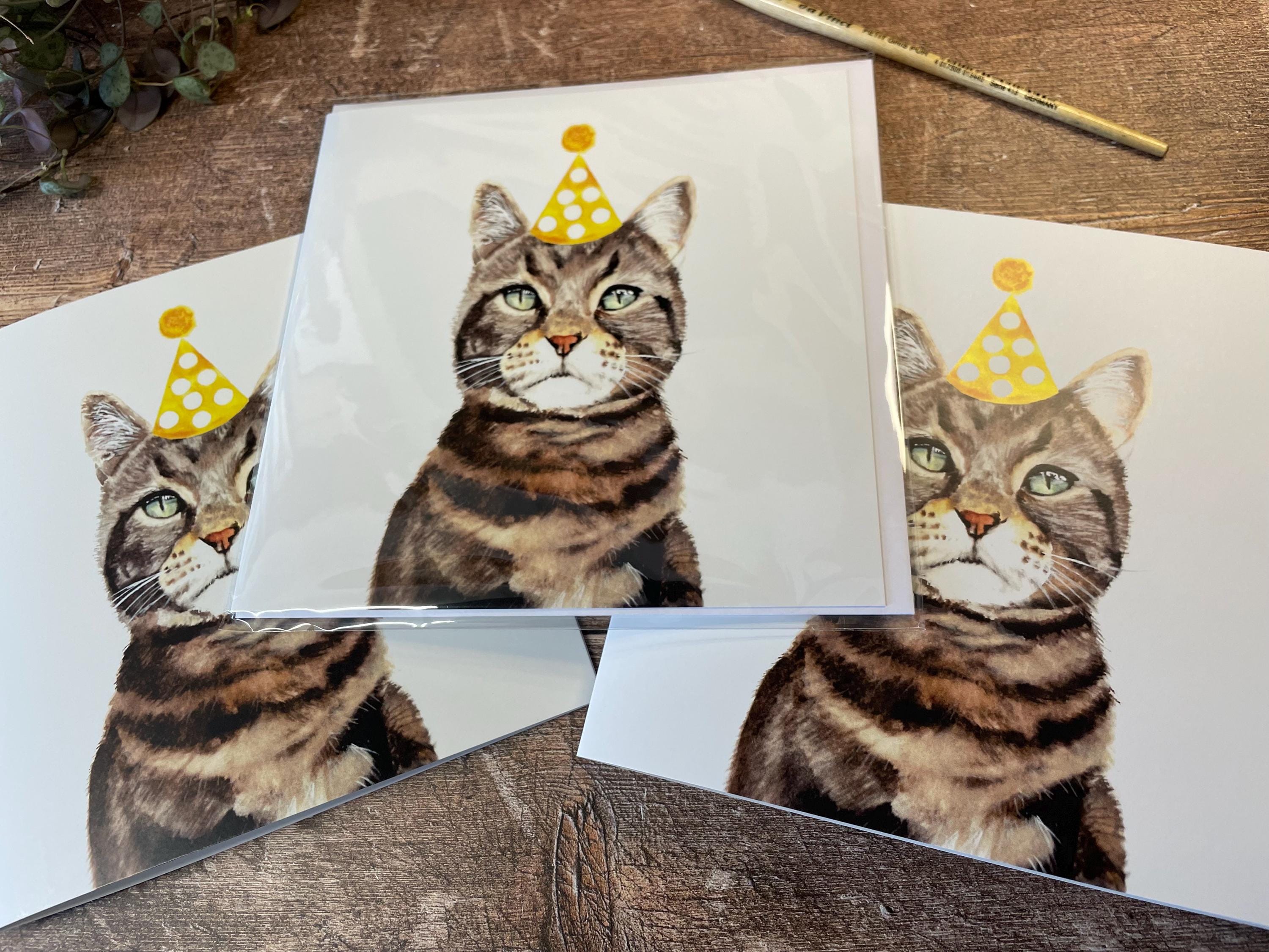 Cat Birthday Card | Tabby Cat Card - Etsy