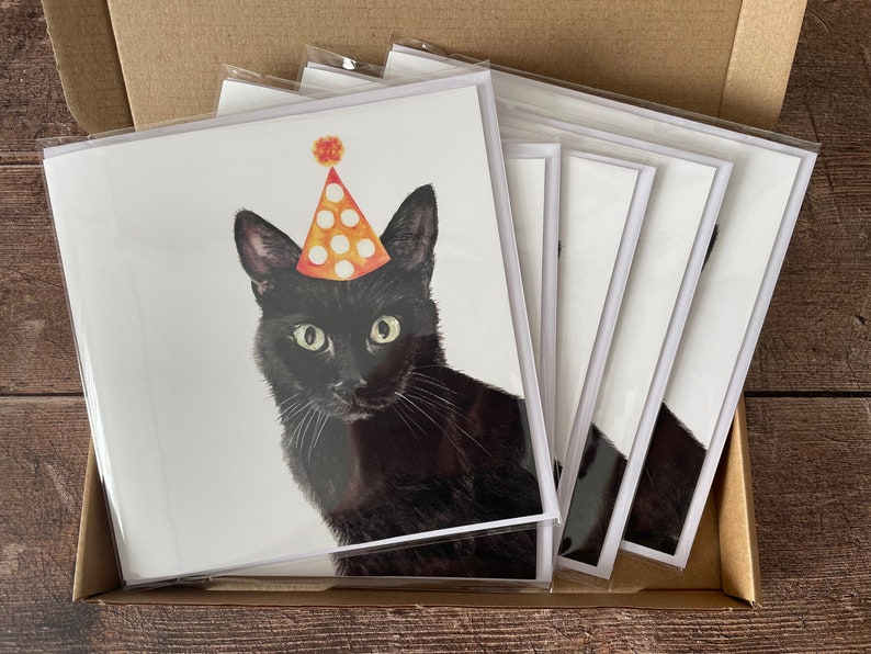 carte d'anniversaire de chat | Carte Chat noir 5 cards