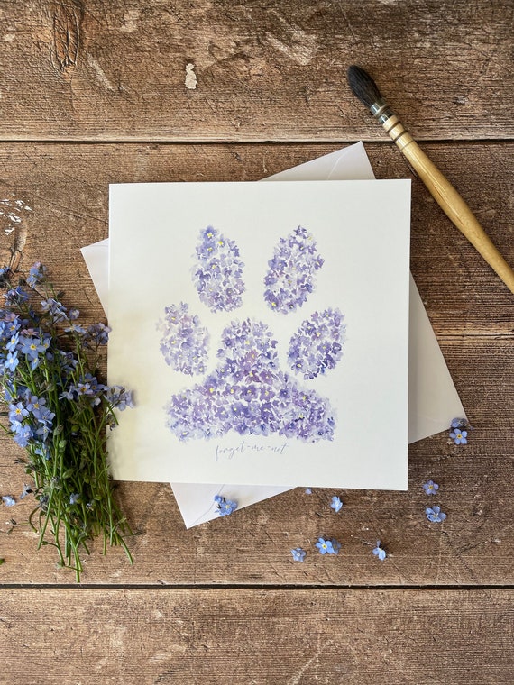 Forget Me Not Pet Sympathy Card: Watercolour Art