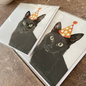 carte d'anniversaire de chat | Carte Chat noir 2 cards