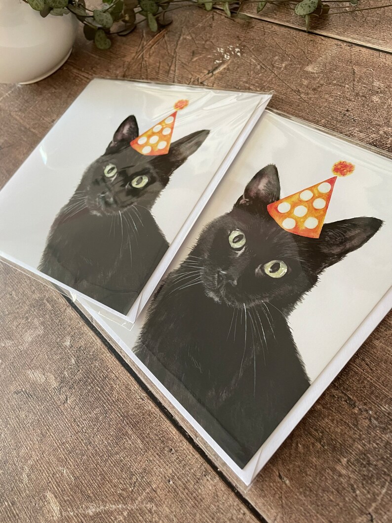 carte d'anniversaire de chat | Carte Chat noir 2 cards