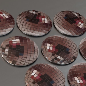 Disco Ball Button Magnet, Round Fridge Magnet, Disco Ball Decor, Red-Pink-Rose colored Mirror Ball Magnet
