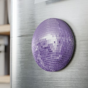Disco Ball Purple Round Magnet, Sets of 1 & 10 pieces, Funky Fridge Magnet, Fun Refrigerator Dance Party Kitchen Office Locker Decor Favors
